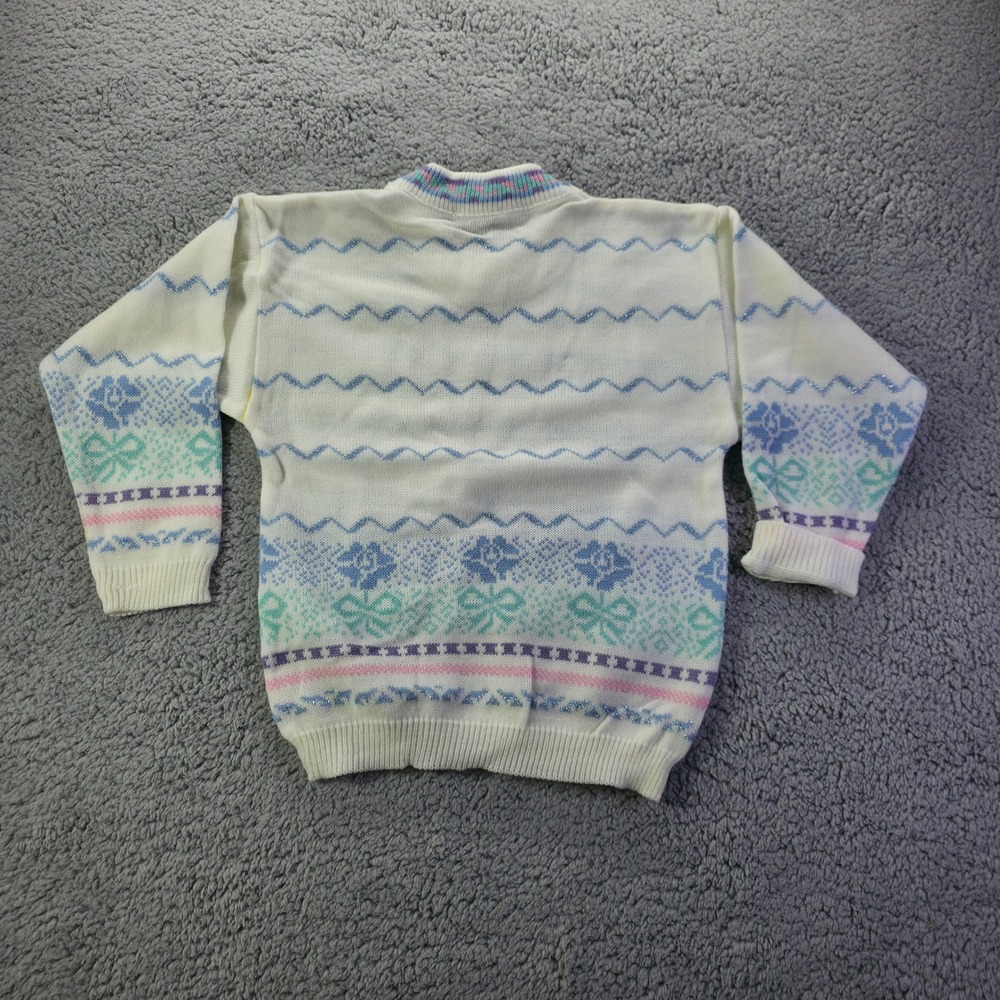 Vintage Zephyr Kids White Pastel Fair Isle Metallic Knit Sweater Canada S - Picture 7 of 7